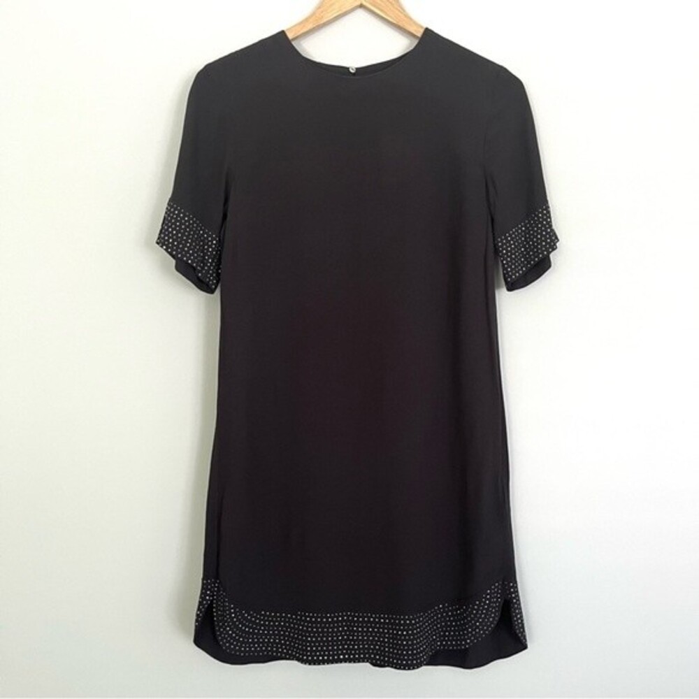 NWT H&M Studded Trim Short Sleeve Dress, Dark Grey, Size 4